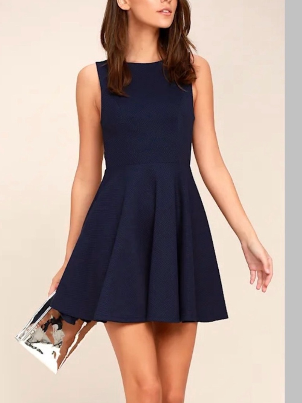 NWT Lulu’s Gal About Town Navy Blue Backless Mini Skater Dress Size Medium